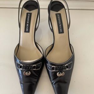 Jennifer Moore kitten heel 9M black leather/silver